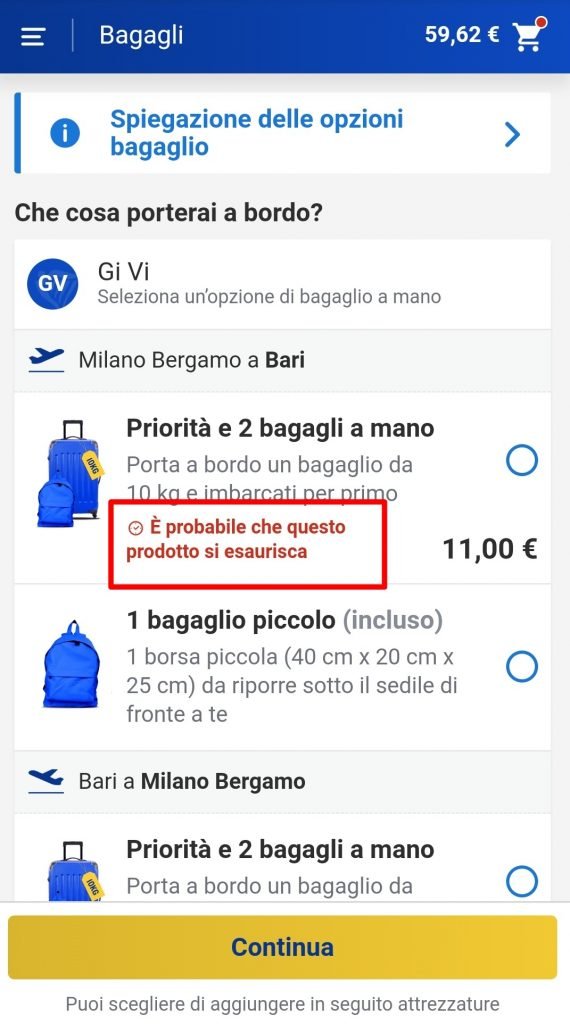 schermata-per-la-scelta-del-bagaglio-da-portare-in-aereo