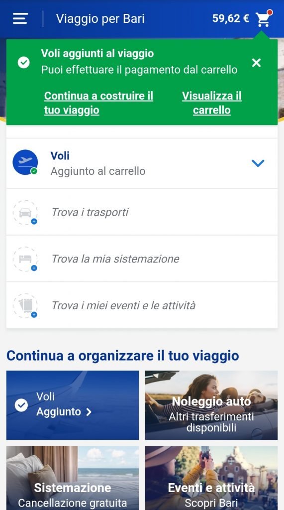 schermata-che-presenta-le-opzioni aggiuntive-per-il-viaggio